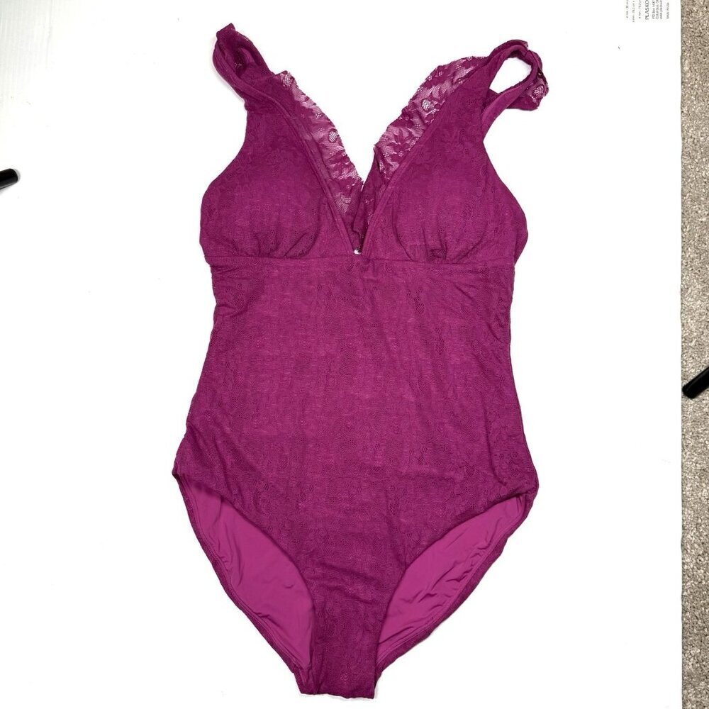 Andie Size S One piece swimsuit Nemale Purple Sexy Floral Lace Pool Vacation NWT - Picture 7 of 10